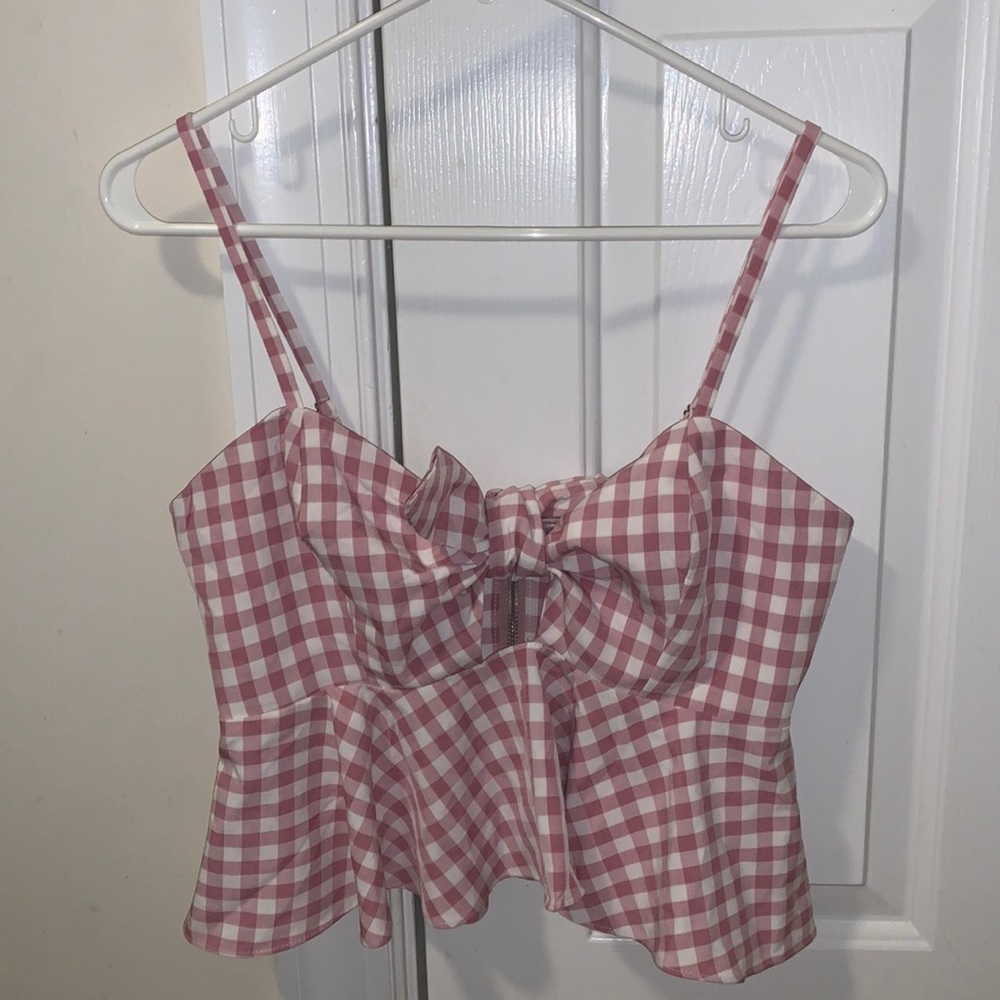 Lost in Lunar plaid bow tie front tank top